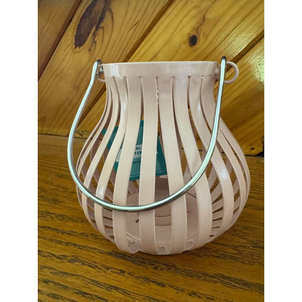NWT Pink Metal Lantern Tealight Holder Modern Decor 5” Candle Holder
